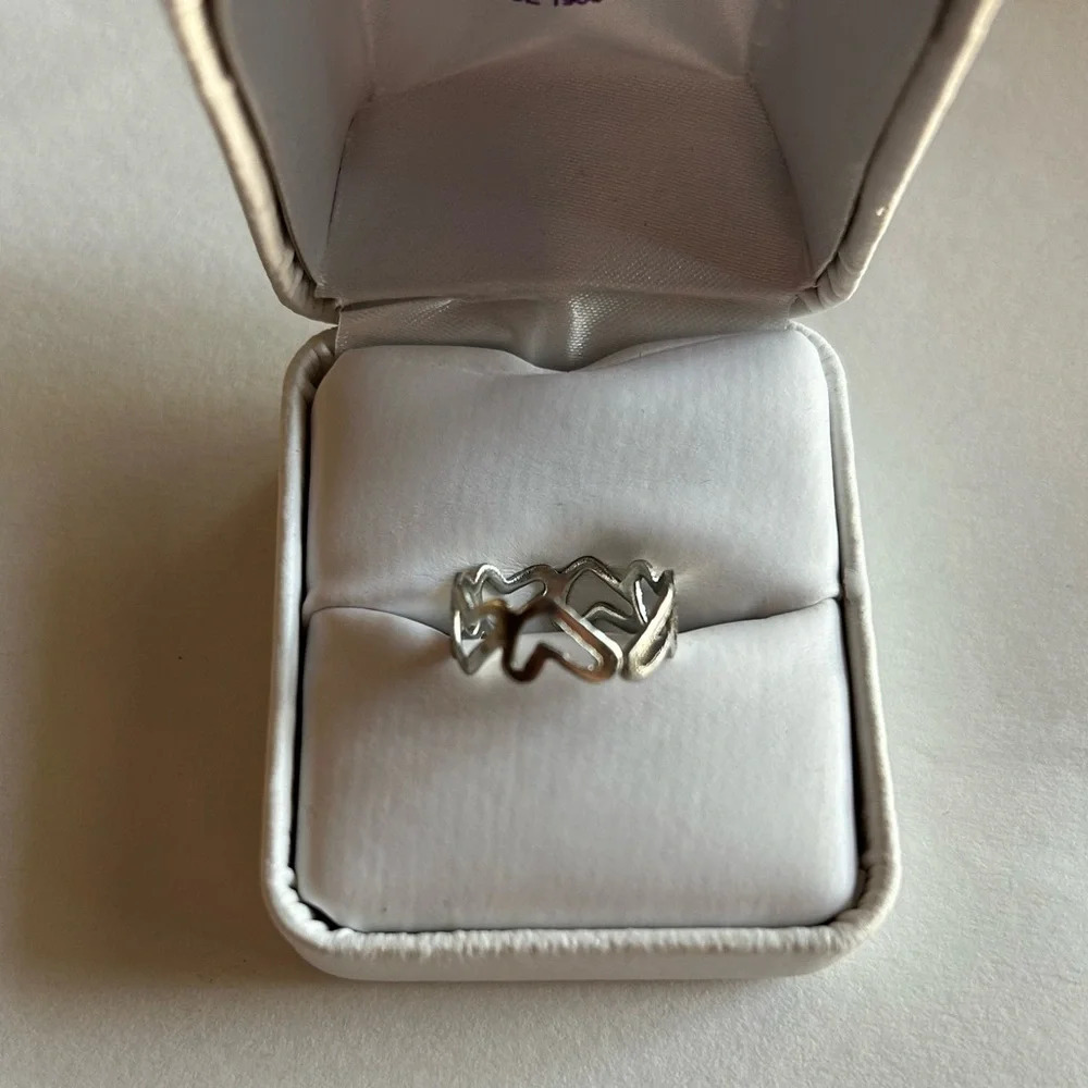3/$20 Silver Tone Heart Love Multiple Patterned Circle Ring Size 5